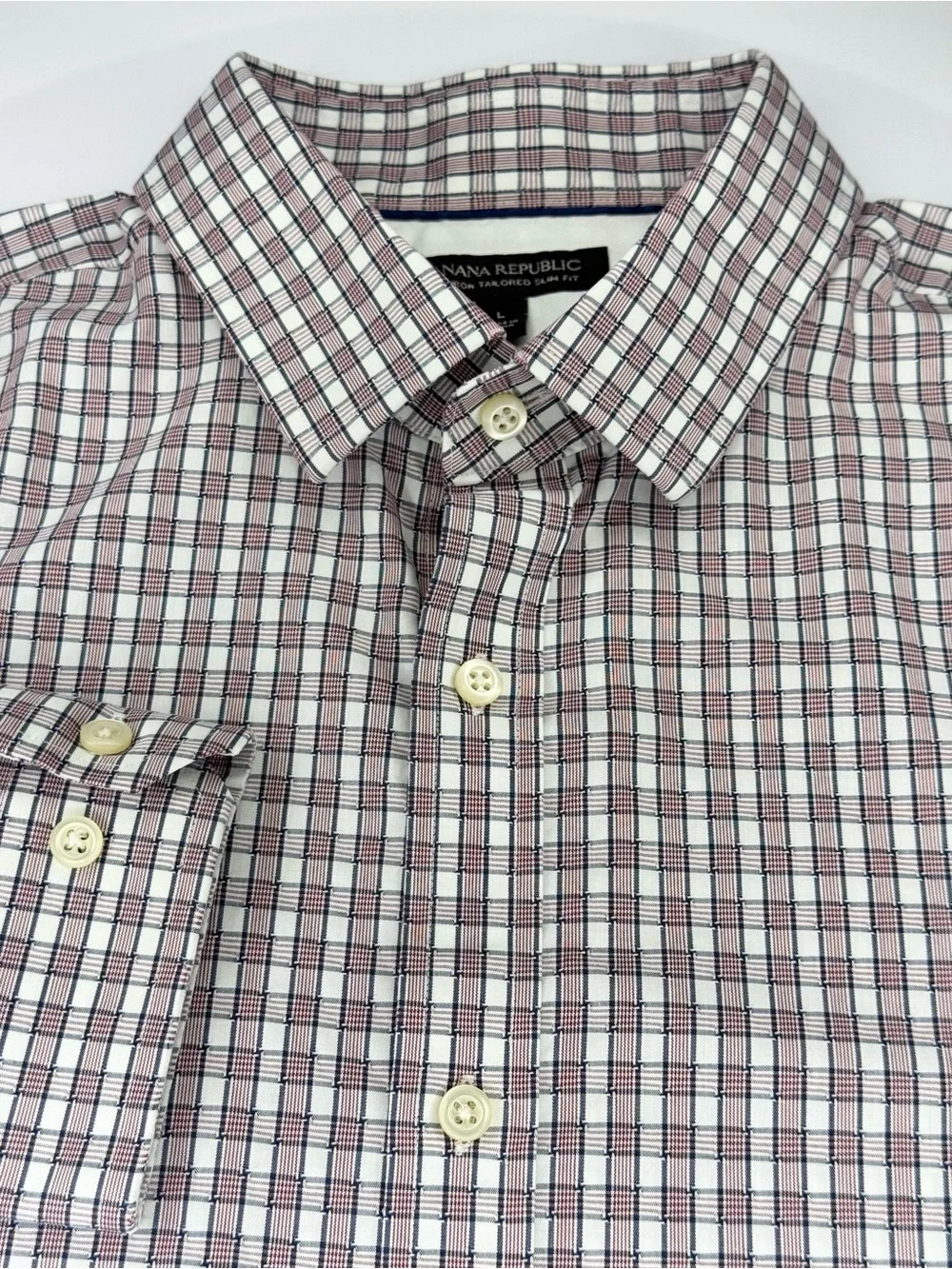 Banana Republic Men's Large Long Sleeve Button Down Slim Fit Shirt Burgundy Navy